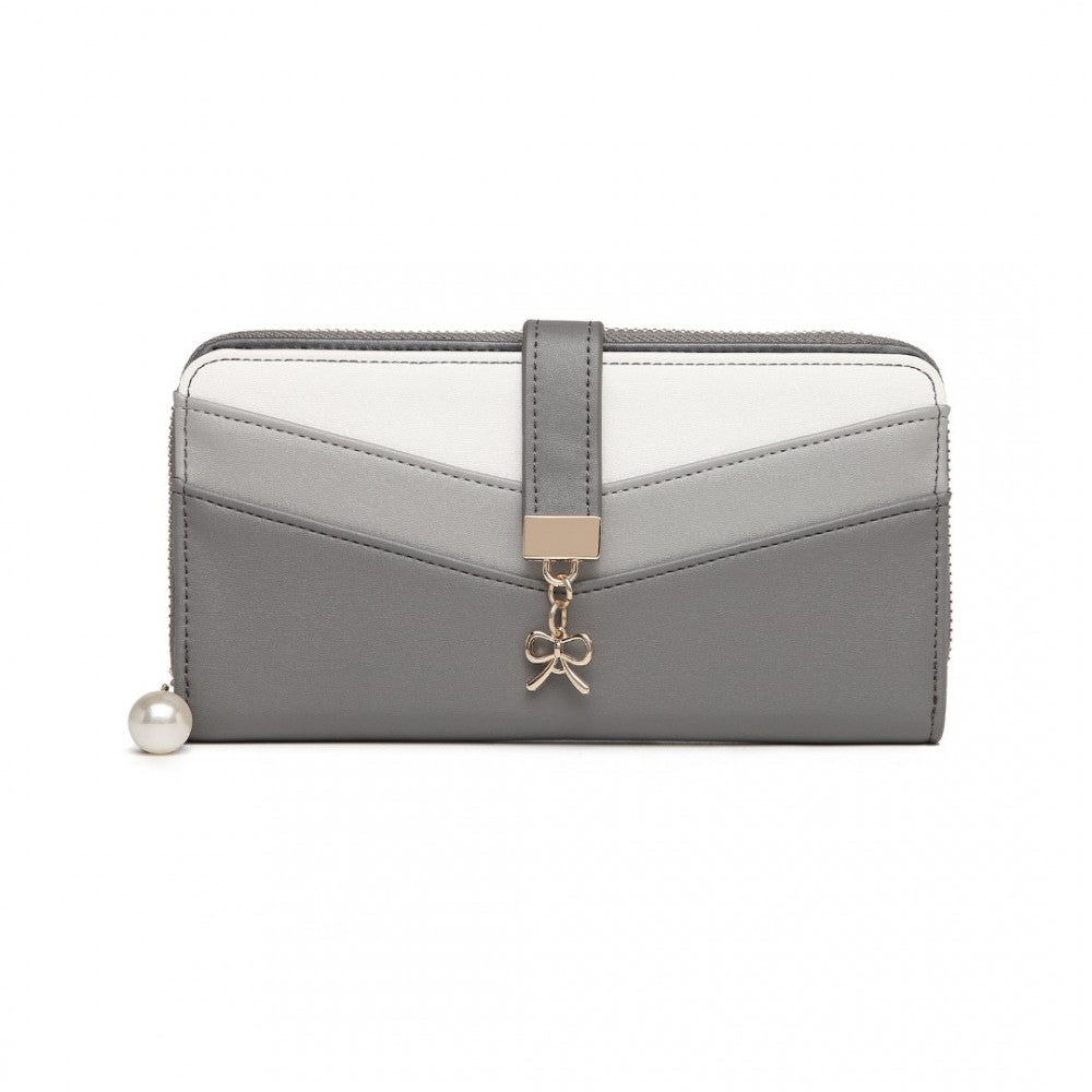 bag  LP2215 - Miss Lulu Mixed Colour Women's Leather Look Clutch Purse - Grey Moda Bags Moda Bags