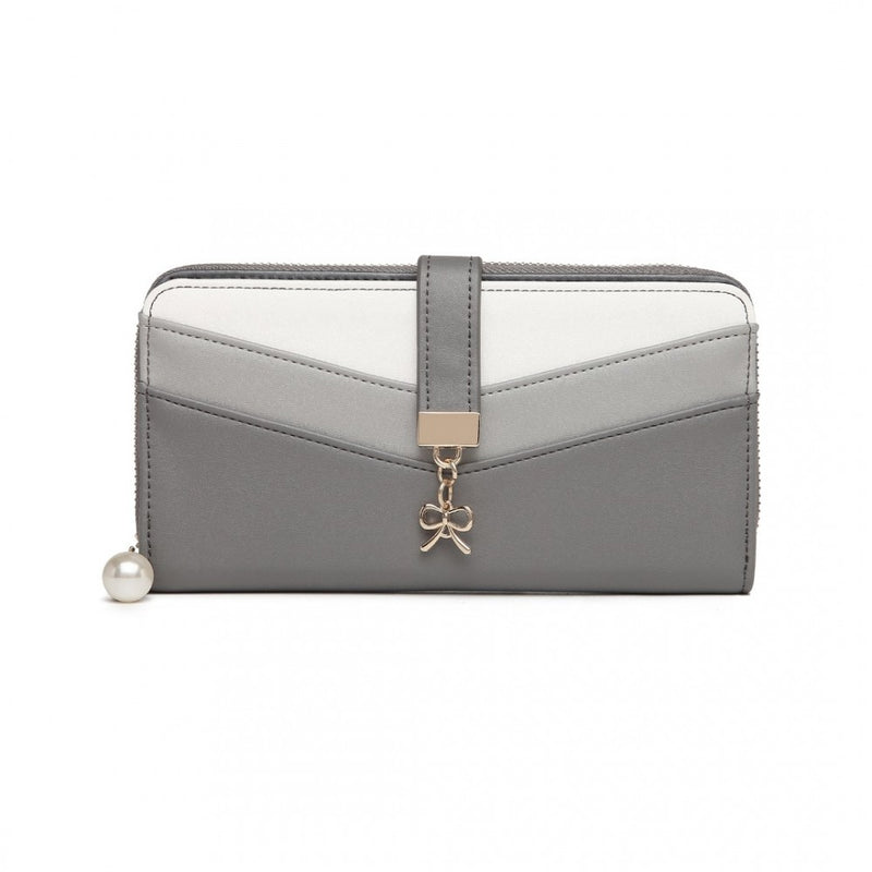 LP2215 - Miss Lulu Mixed Colour Women's Leather Look Clutch Purse - Grey