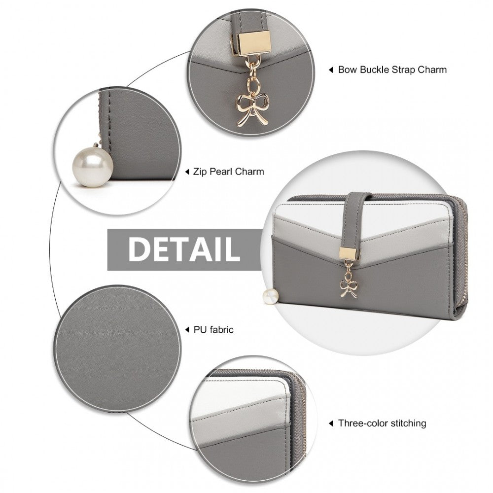 bag  LP2215 - Miss Lulu Mixed Colour Women's Leather Look Clutch Purse - Grey Moda Bags Moda Bags