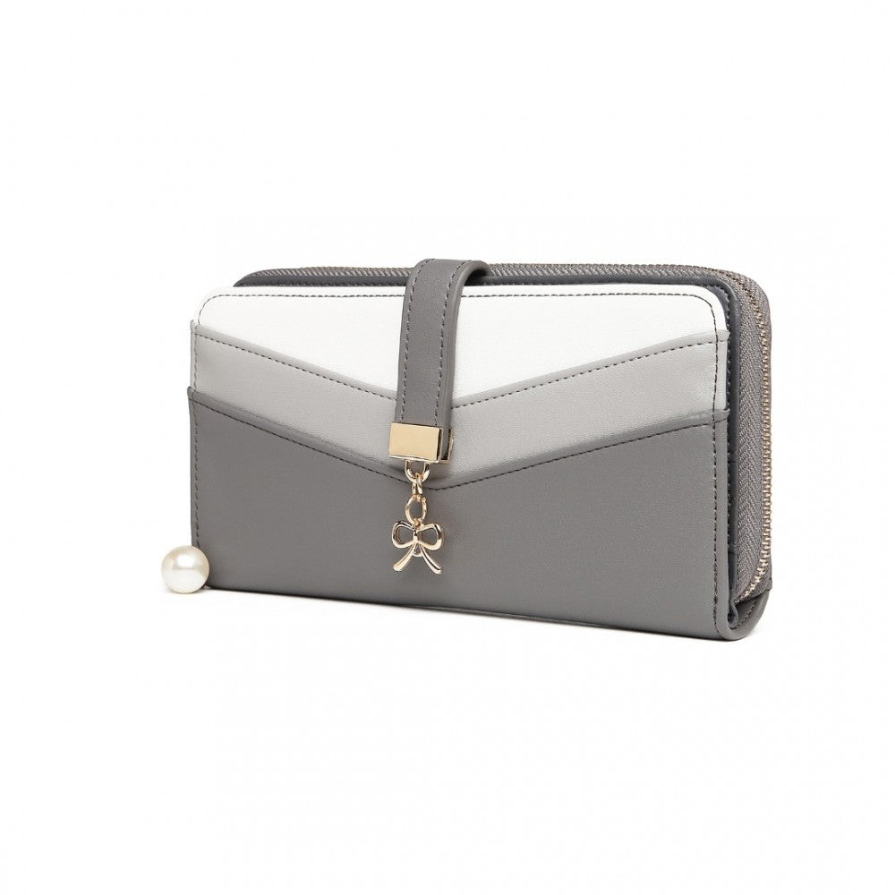 bag  LP2215 - Miss Lulu Mixed Colour Women's Leather Look Clutch Purse - Grey Moda Bags Moda Bags