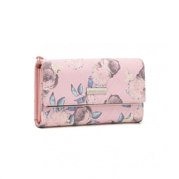 LP2353F - Miss Lulu Ladies' Flower Printed PU Leather Long Purse - Pink