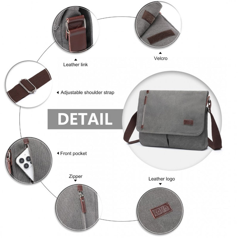 Durable Grey Canvas Crossbody Bag