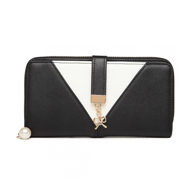 LP2216 - Miss Lulu Two Tone Women's Leather Look Clutch Purse - Black