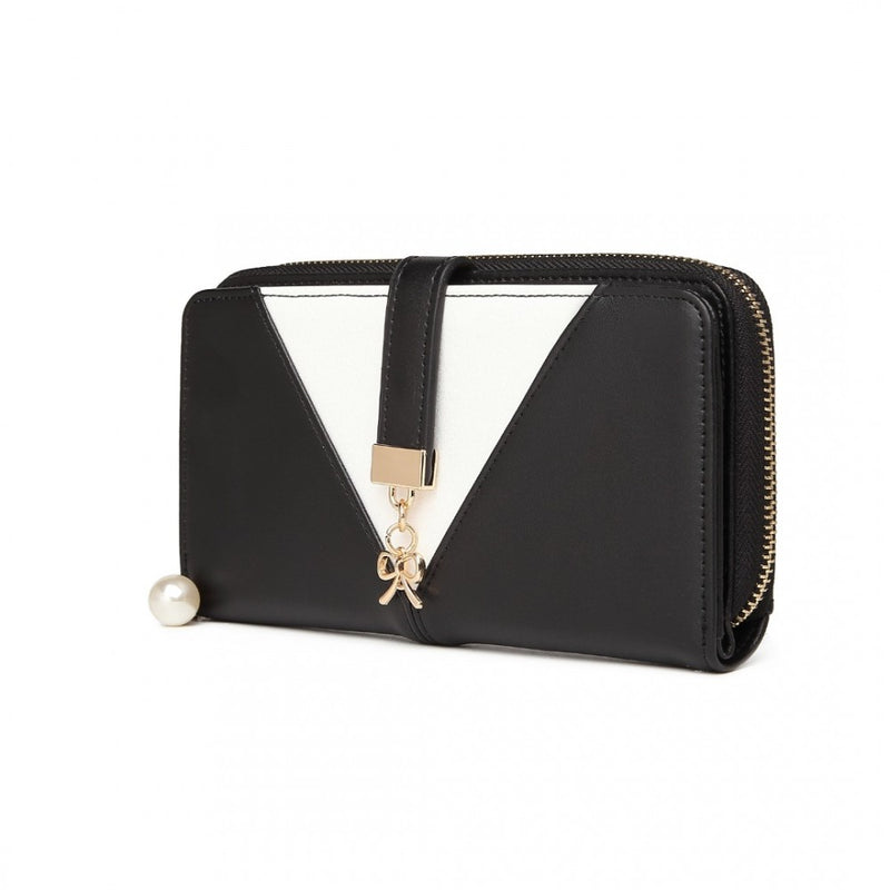 LP2216 - Miss Lulu Two Tone Women's Leather Look Clutch Purse - Black